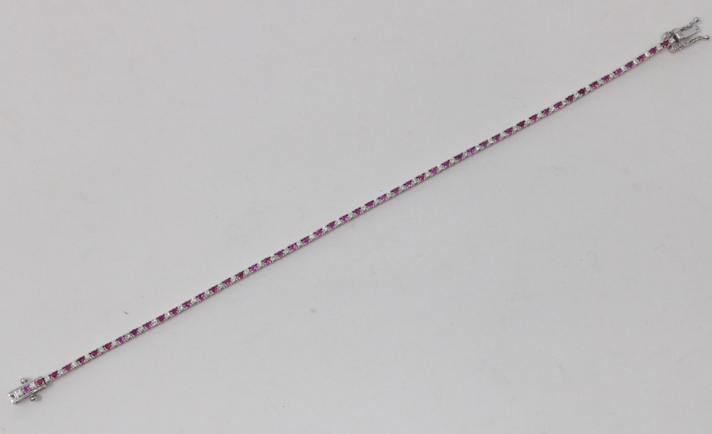 Natural Round Diamond & Ruby  Tennis Bracelet 14k White Gold Rtl $4k
