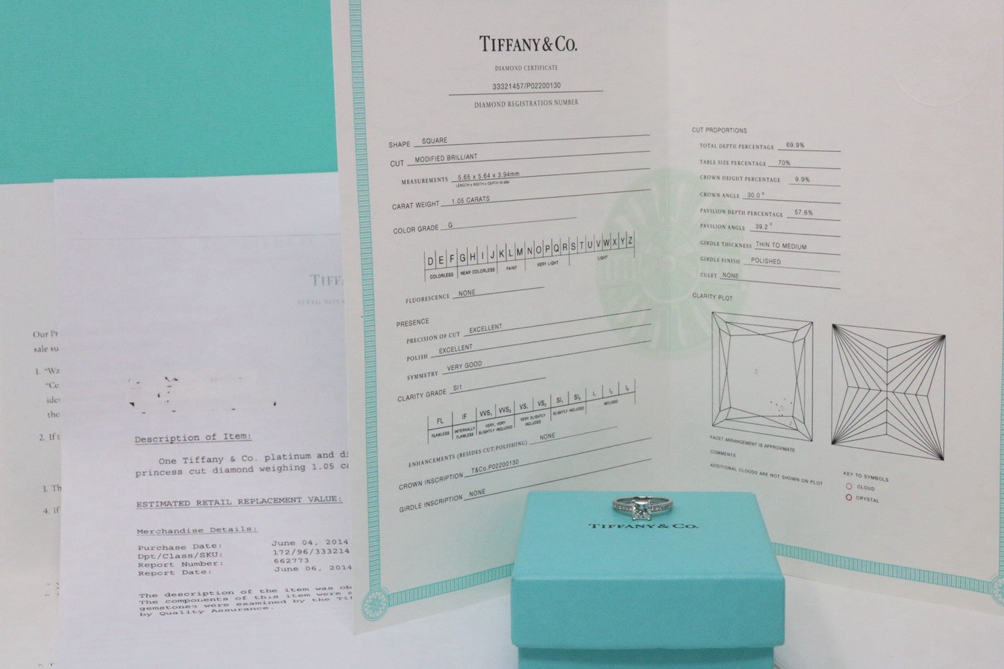Tiffany & Co Platinum Novo Princess Cut Diamond Engagement Ring 1.23ct G
