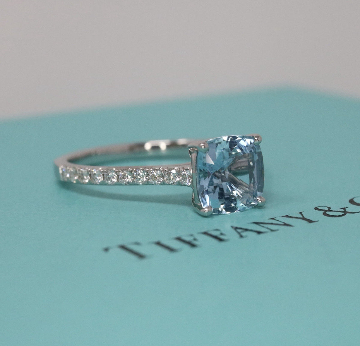 Tiffany & Co Platinum Aquamarine & Diamond Legacy Ring 1.48ctw $8,000