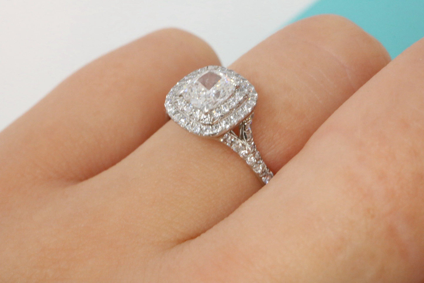 Tiffany & Co Platinum Soleste Cushion 1.03ctw F VS1 Diamond Engagement Ring