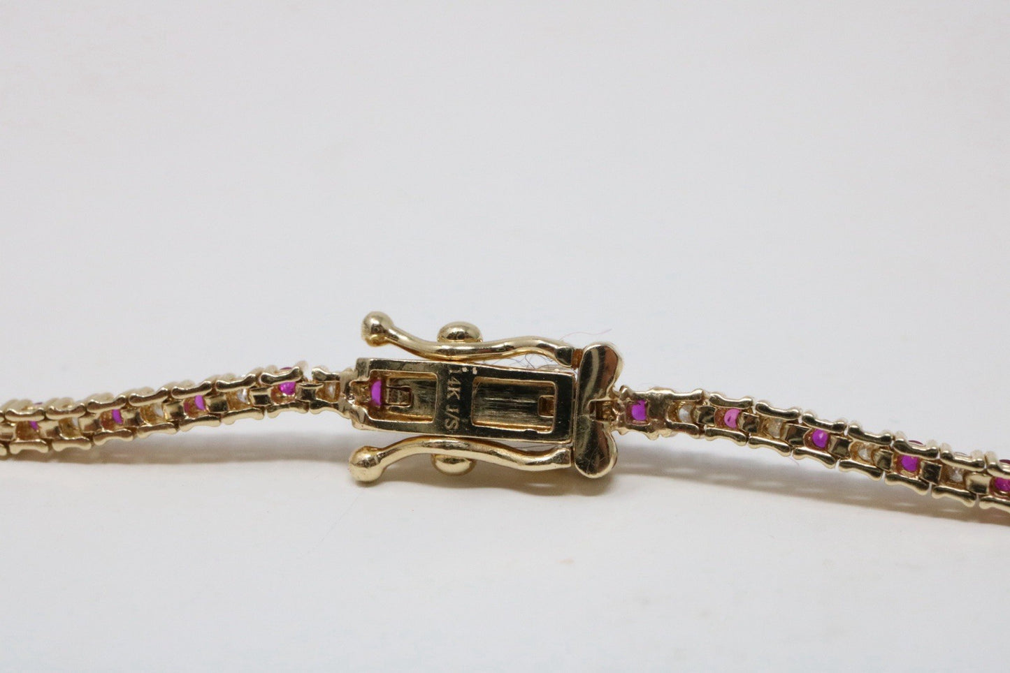 Natural Round Diamond & Ruby  Tennis Bracelet 14k Yellow Gold Rtl $4k