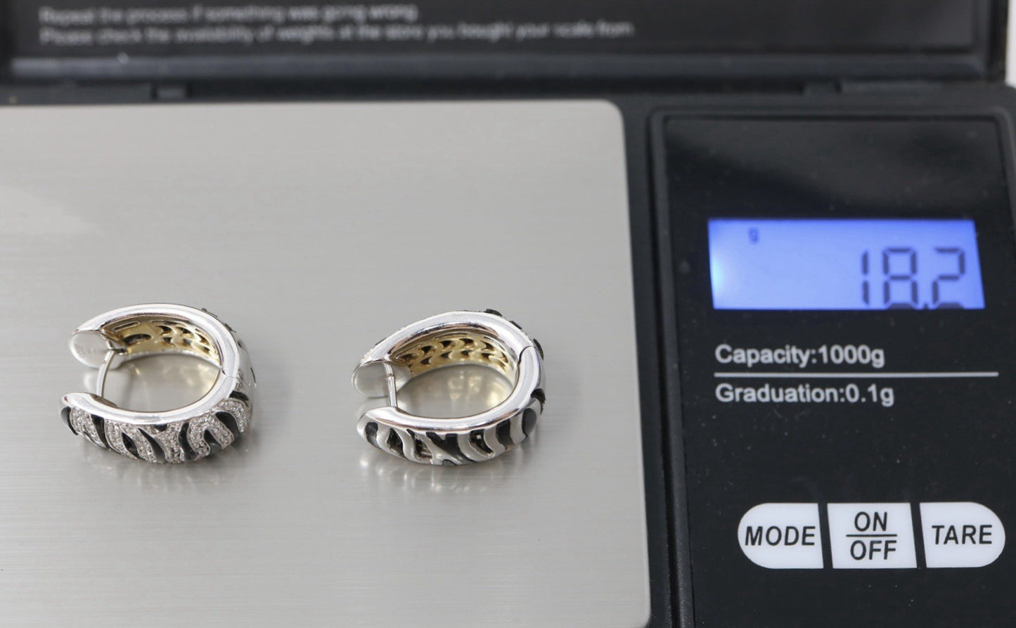 Roberto Coin Zebra 18K White Gold Diamond & Enamel Hoop Earrings