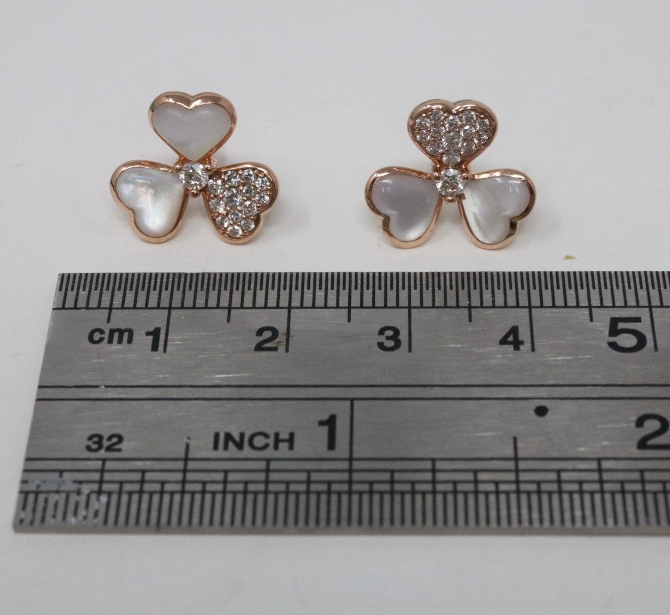 Flower Natural Diamond & Mother Of Pearl Earrings 14K Rose Gold Frivole Style