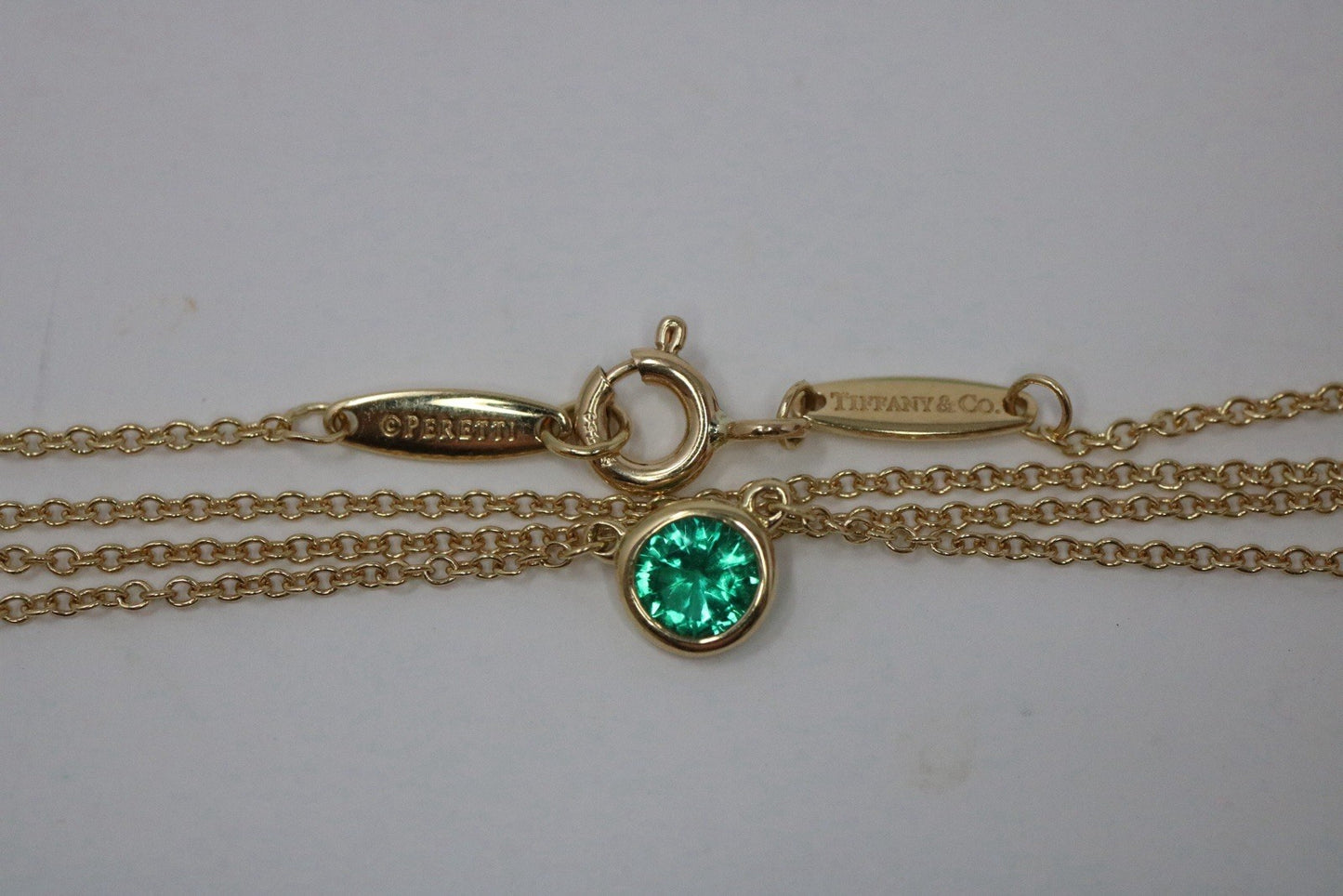 Tiffany & Co Elsa Peretti Emerald Color By The Yard 18k Yellow Gold Necklace