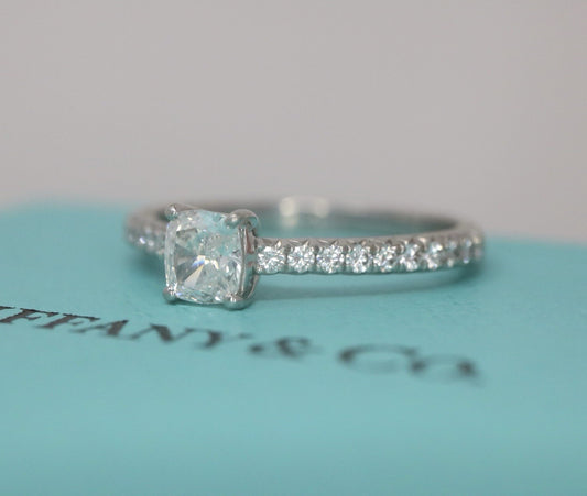 Tiffany & Co Platinum NOVO Cushion Diamond Engagement Ring 0.57ct  H/VS2