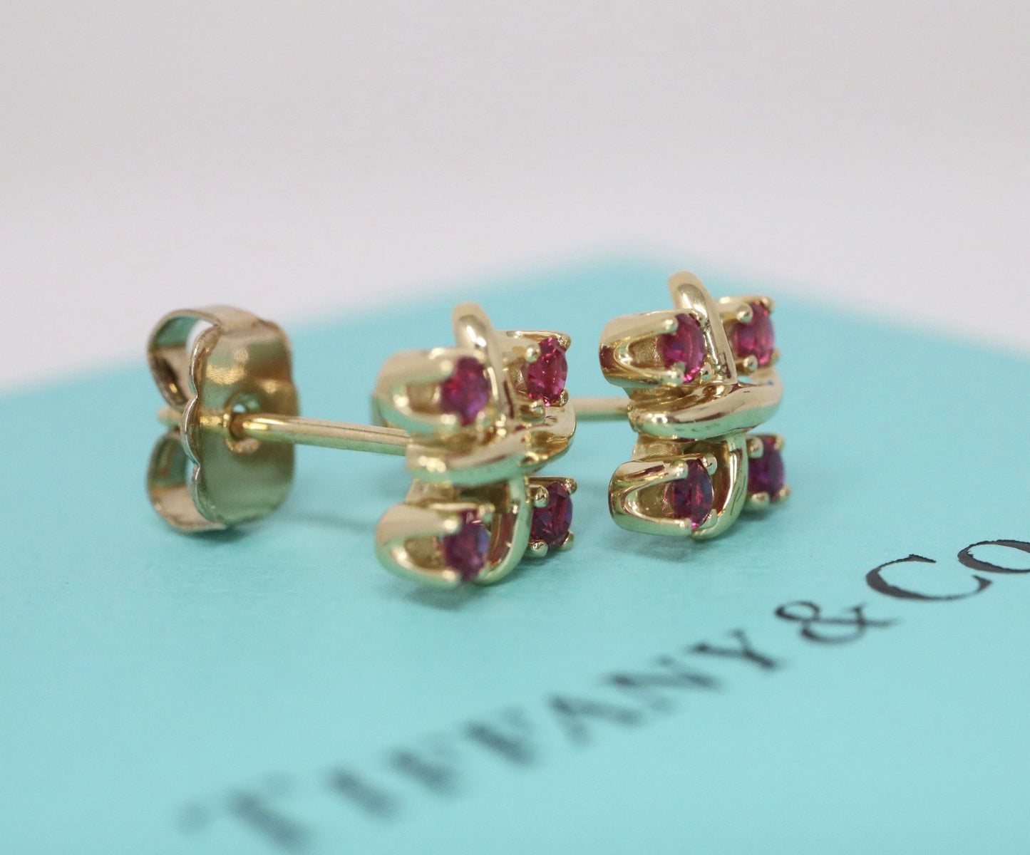 Tiffany & Co Schlumberger Lynn Ruby Earrings In 18k Yellow Gold .30ct Rtl $5,200