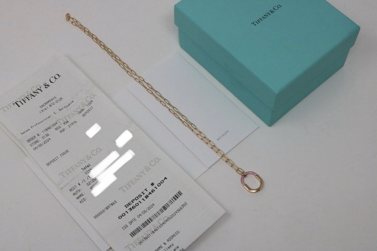 Tiffany & Co Lock Pendant Necklace 18K Rose Gold And Pink Sapphire $5200