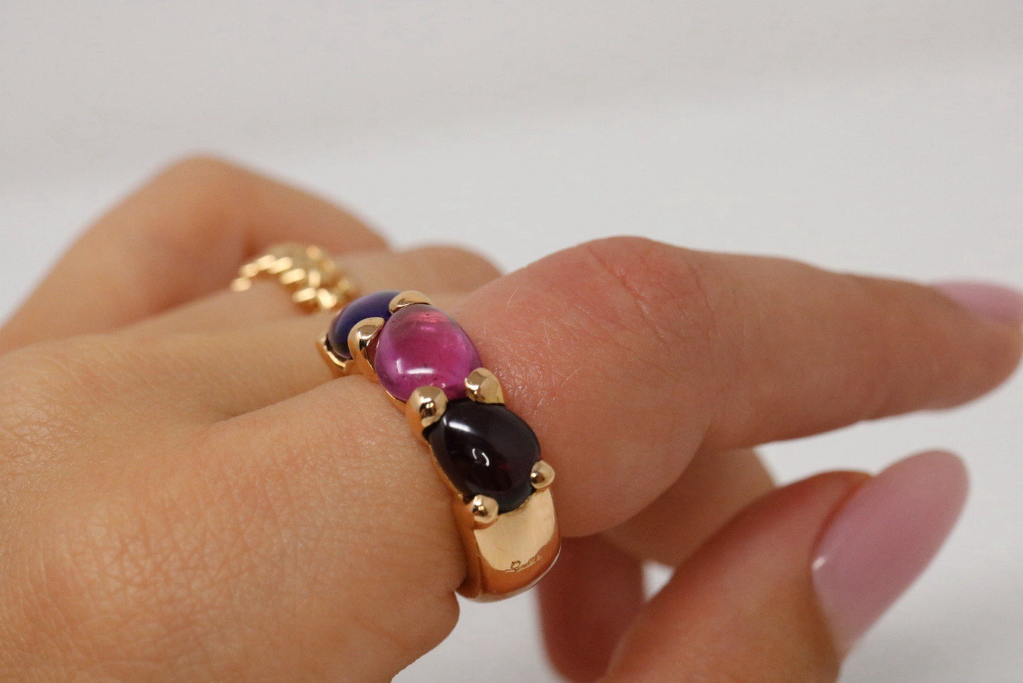 Pomellato 18k Rose Gold Sassi Ring Amethyst, Tourmaline, Garnet Gems