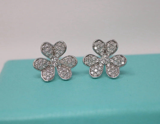 Frivole Style Flower Diamond Earrings 14K White Gold 1.45ctw*