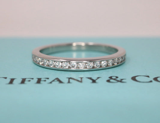 Tiffany & Co Platinum Diamond Channel Half Circle Wedding Band Ring