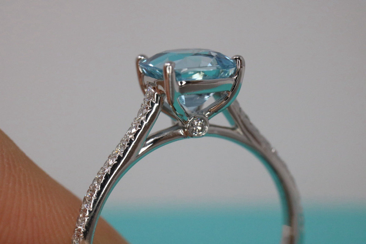 Tiffany & Co Platinum Aquamarine & Diamond Legacy Ring 1.48ctw $8,000