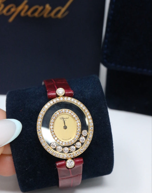 Chopard Happy Diamonds 24mm 18k Yellow Gold Ladies Oval Watch 20/4292