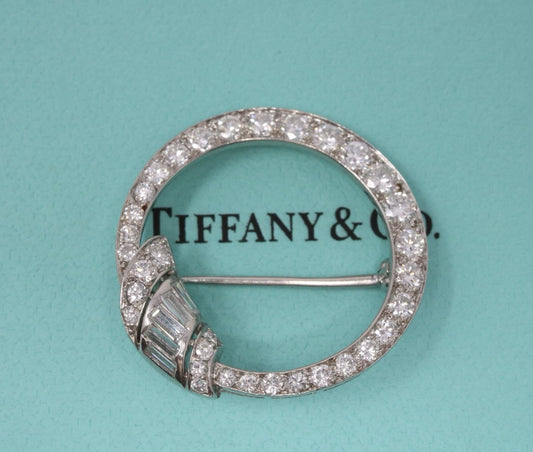 Tiffany & Co. Circle Platinum Baguette & Round Diamond Pin Brooch*
