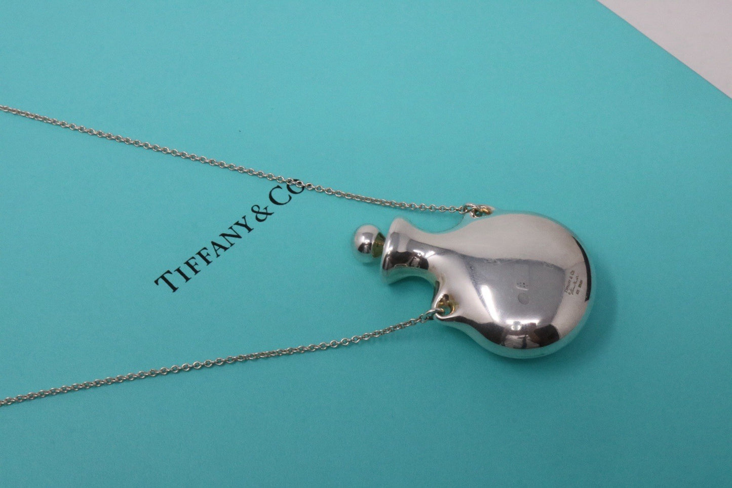 Tiffany & Co. Large Silver Perfume Bottle Long Pendant Necklace 925