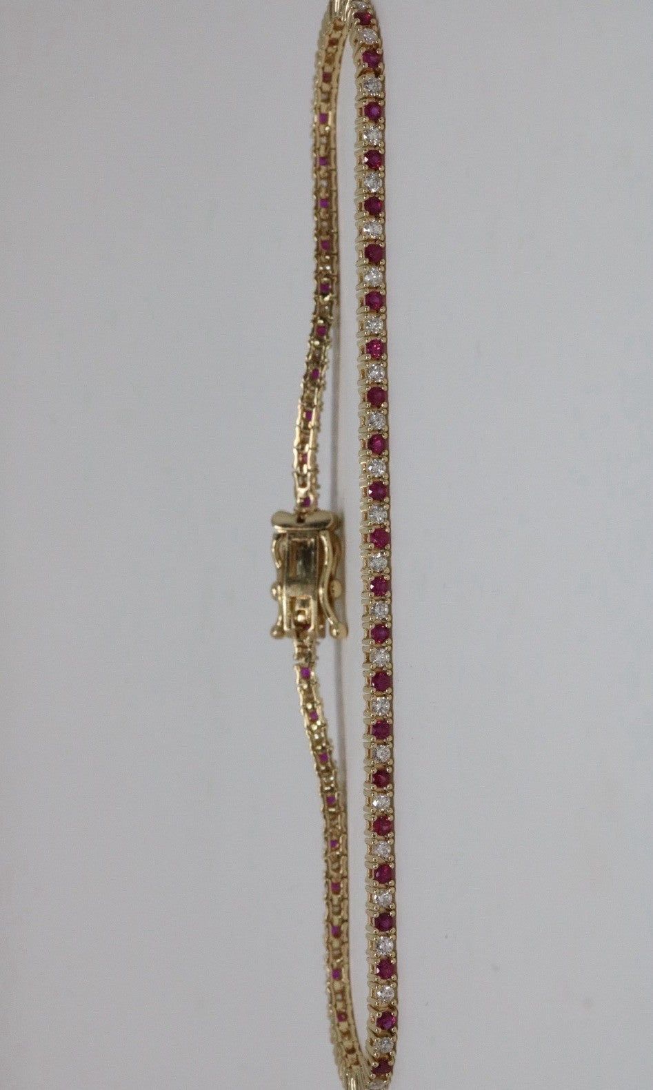 Natural Round Diamond & Ruby  Tennis Bracelet 14k Yellow Gold Rtl $4k
