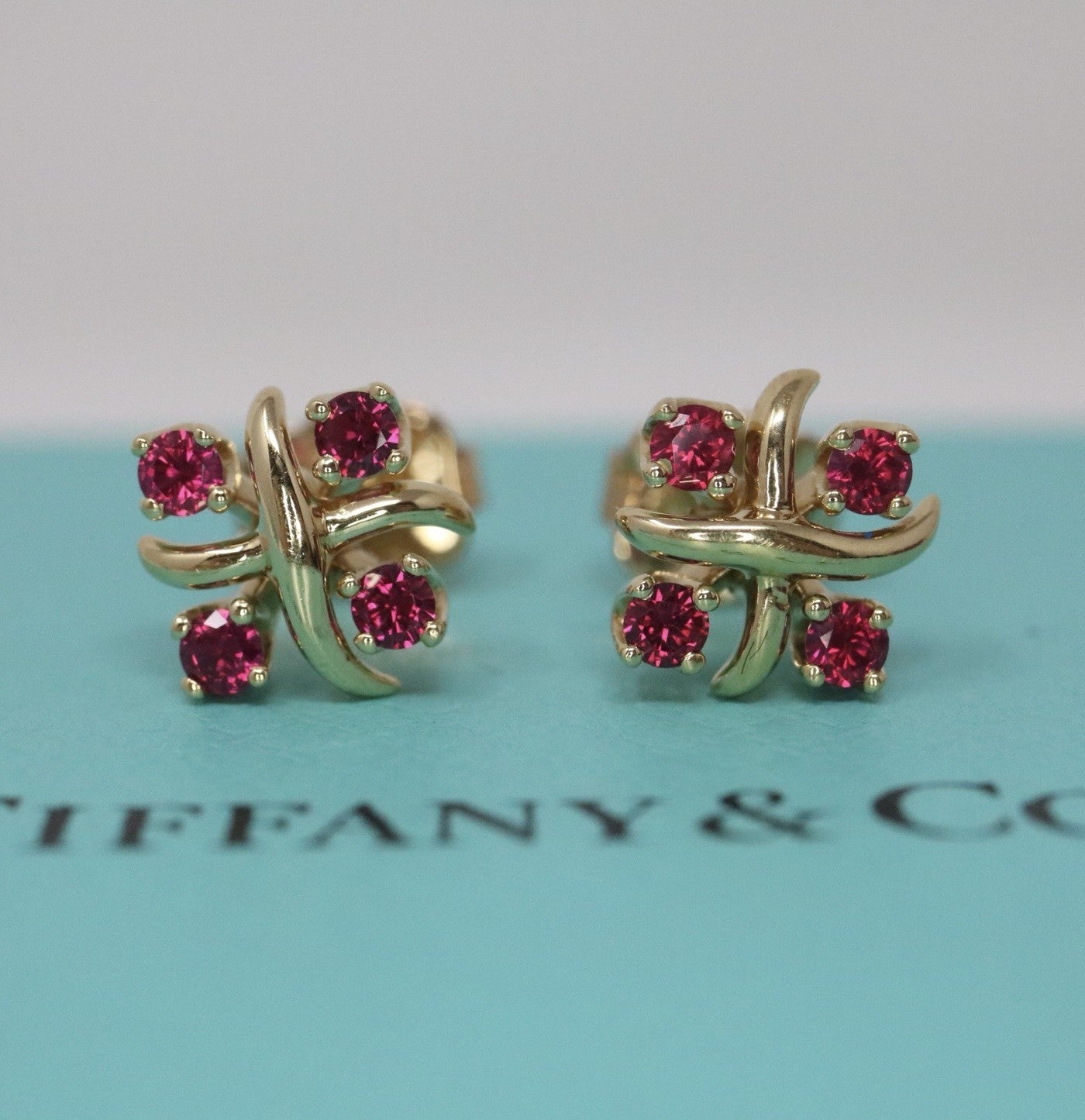 Tiffany & Co Schlumberger Lynn Ruby Earrings In 18k Yellow Gold .30ct Rtl $5,200