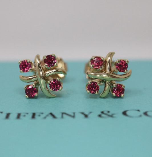 Tiffany & Co Schlumberger Lynn Ruby Earrings In 18k Yellow Gold .30ct