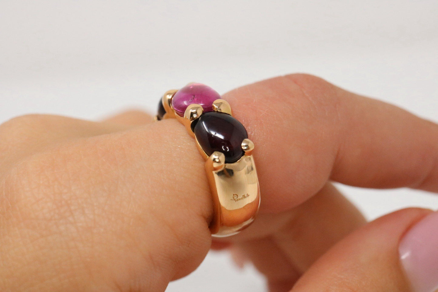 Pomellato 18k Rose Gold Sassi Ring Amethyst, Tourmaline, Garnet Gems