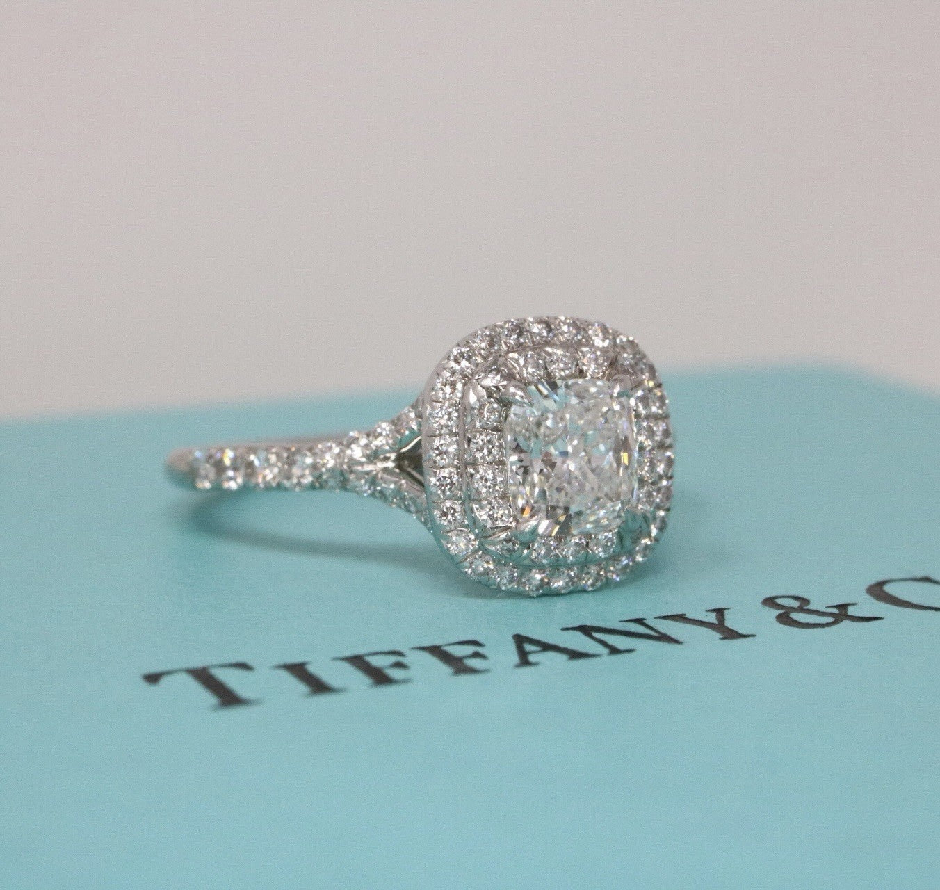 Tiffany & Co Platinum Soleste Cushion 1.03ctw F VS1 Diamond Engagement Ring