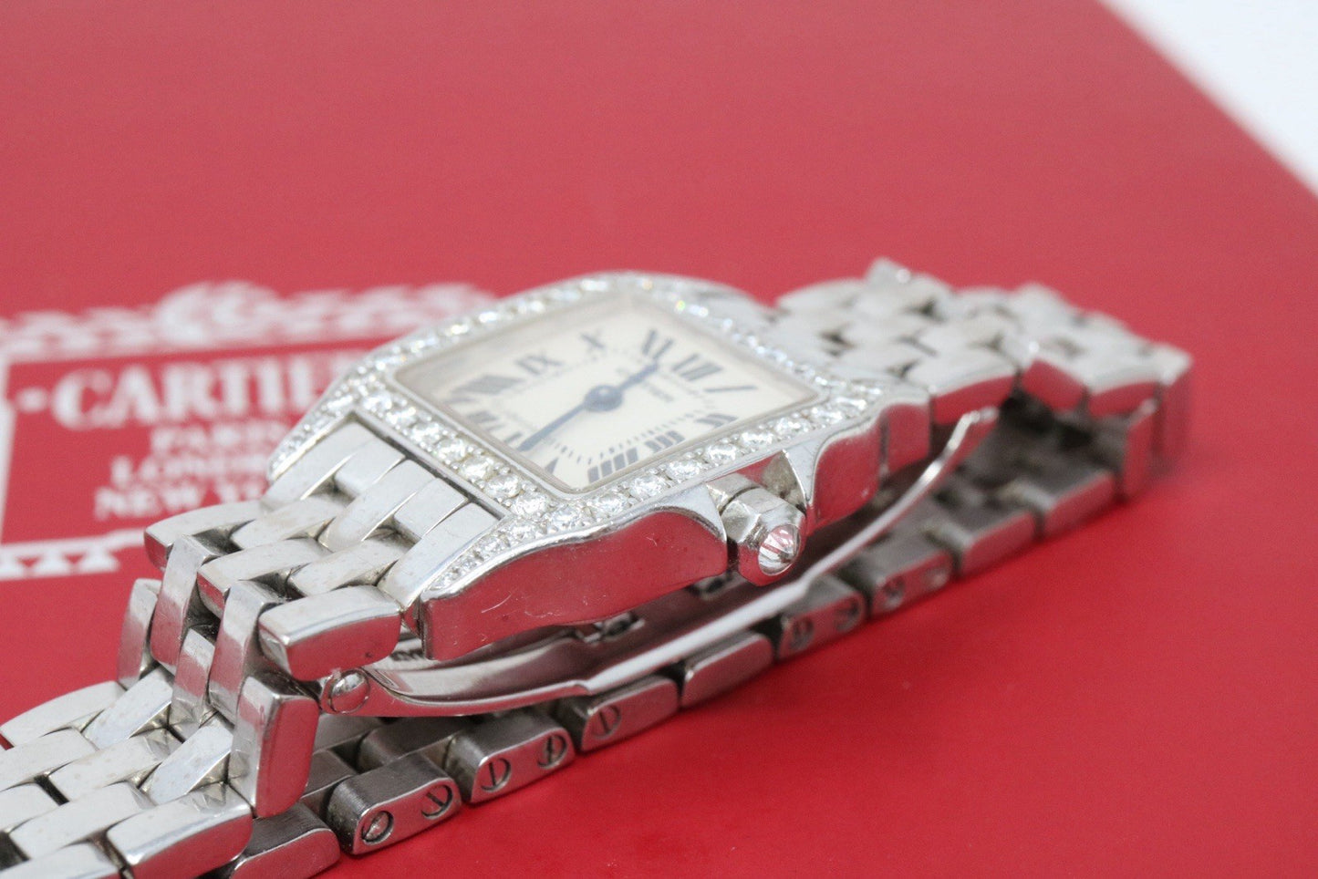 Cartier Santos Demoiselle 18k White Gold and Diamond Bezel Watch 20mm