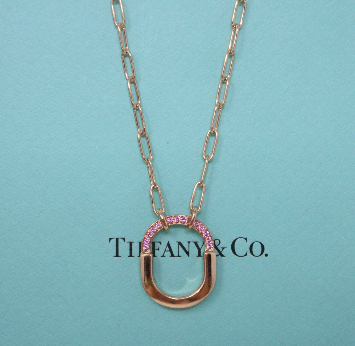 Tiffany & Co Lock Pendant Necklace 18K Rose Gold And Pink Sapphire $5200