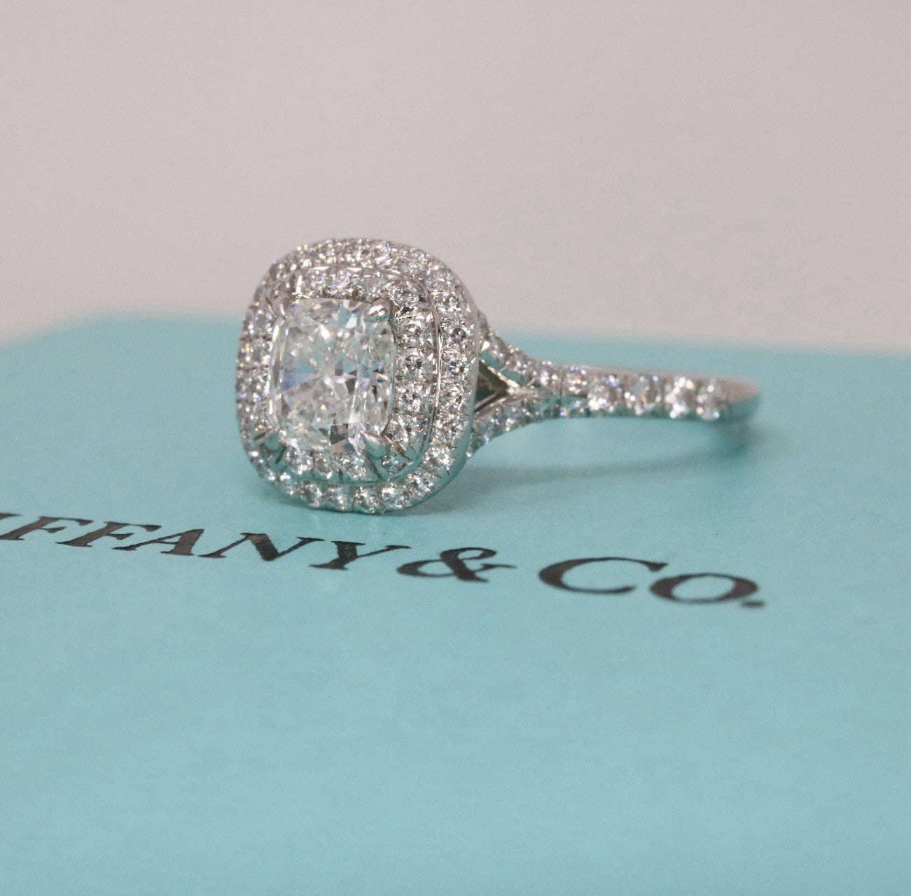 Tiffany & Co Platinum Soleste Cushion 1.03ctw F VS1 Diamond Engagement Ring