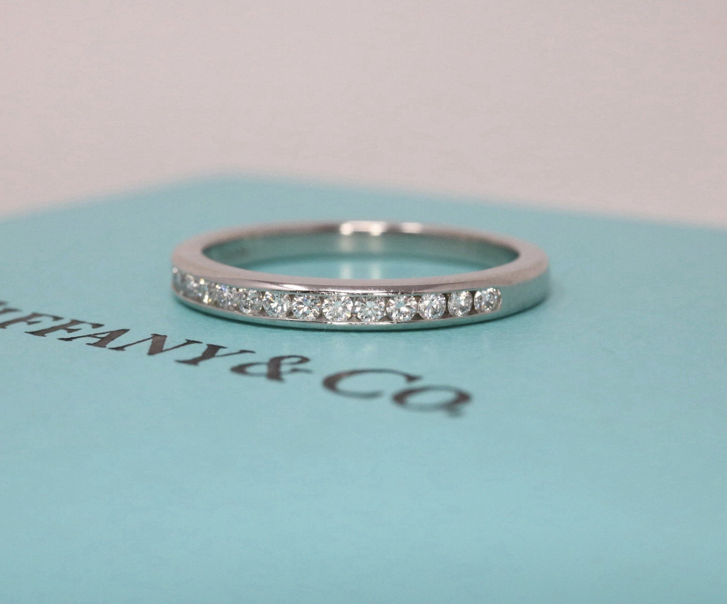 Tiffany & Co Platinum Diamond Channel Half Circle Wedding Band Ring