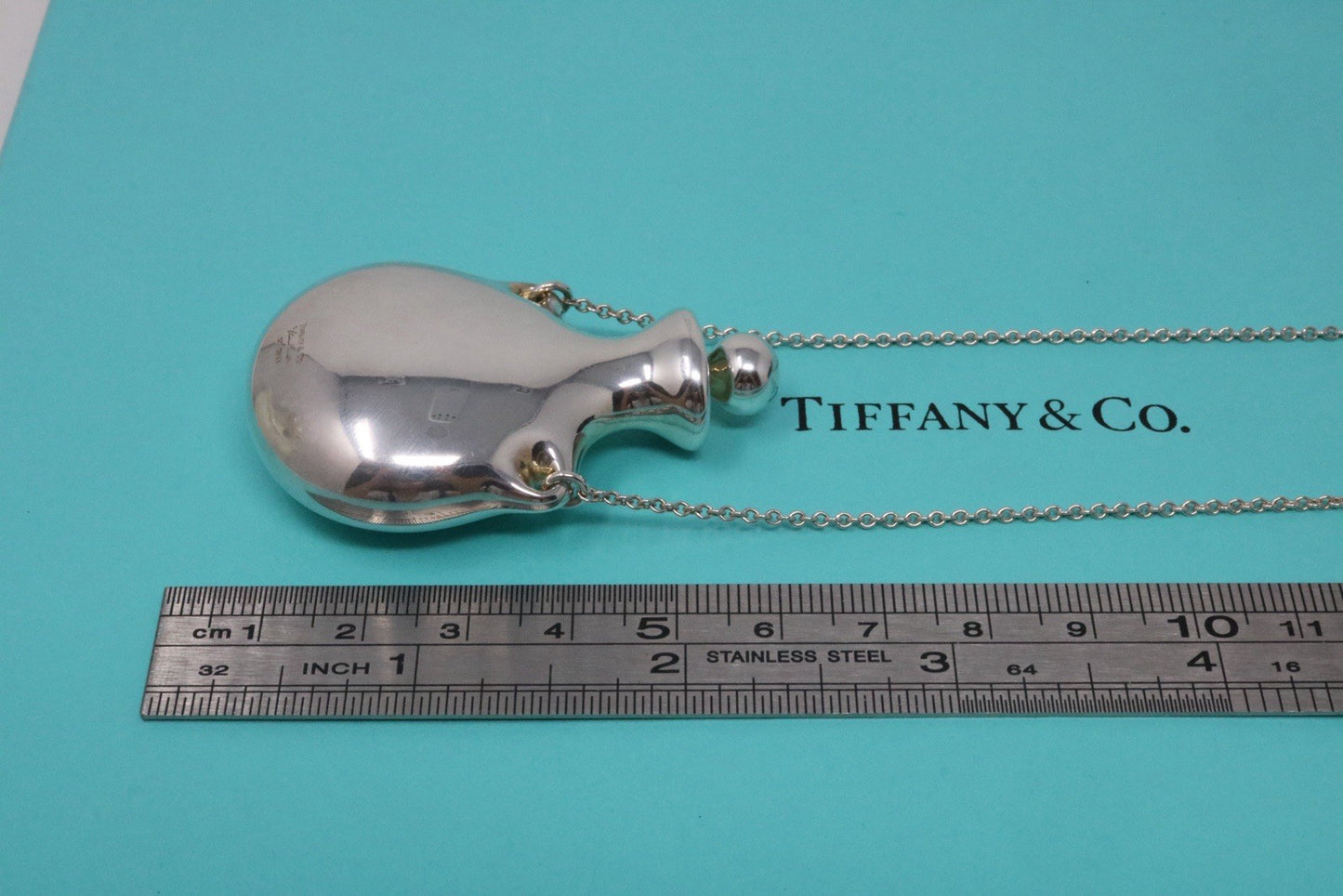 Tiffany & Co. Large Silver Perfume Bottle Long Pendant Necklace 925