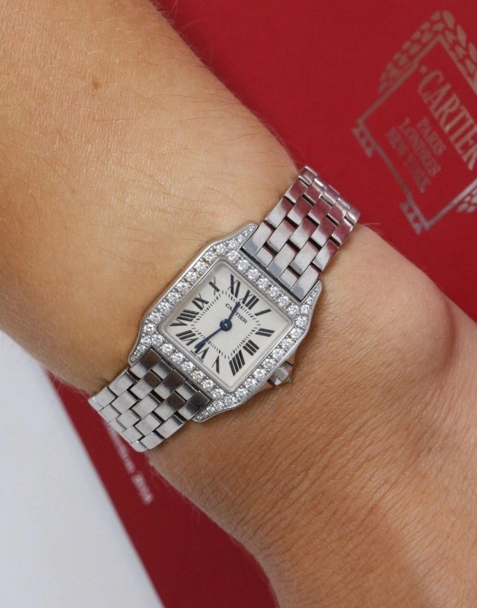 Cartier Santos Demoiselle 18k White Gold and Diamond Bezel Watch 20mm