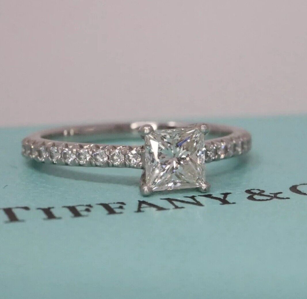 Tiffany & Co Platinum Novo Princess Cut Diamond Engagement Ring .77ct H VS1