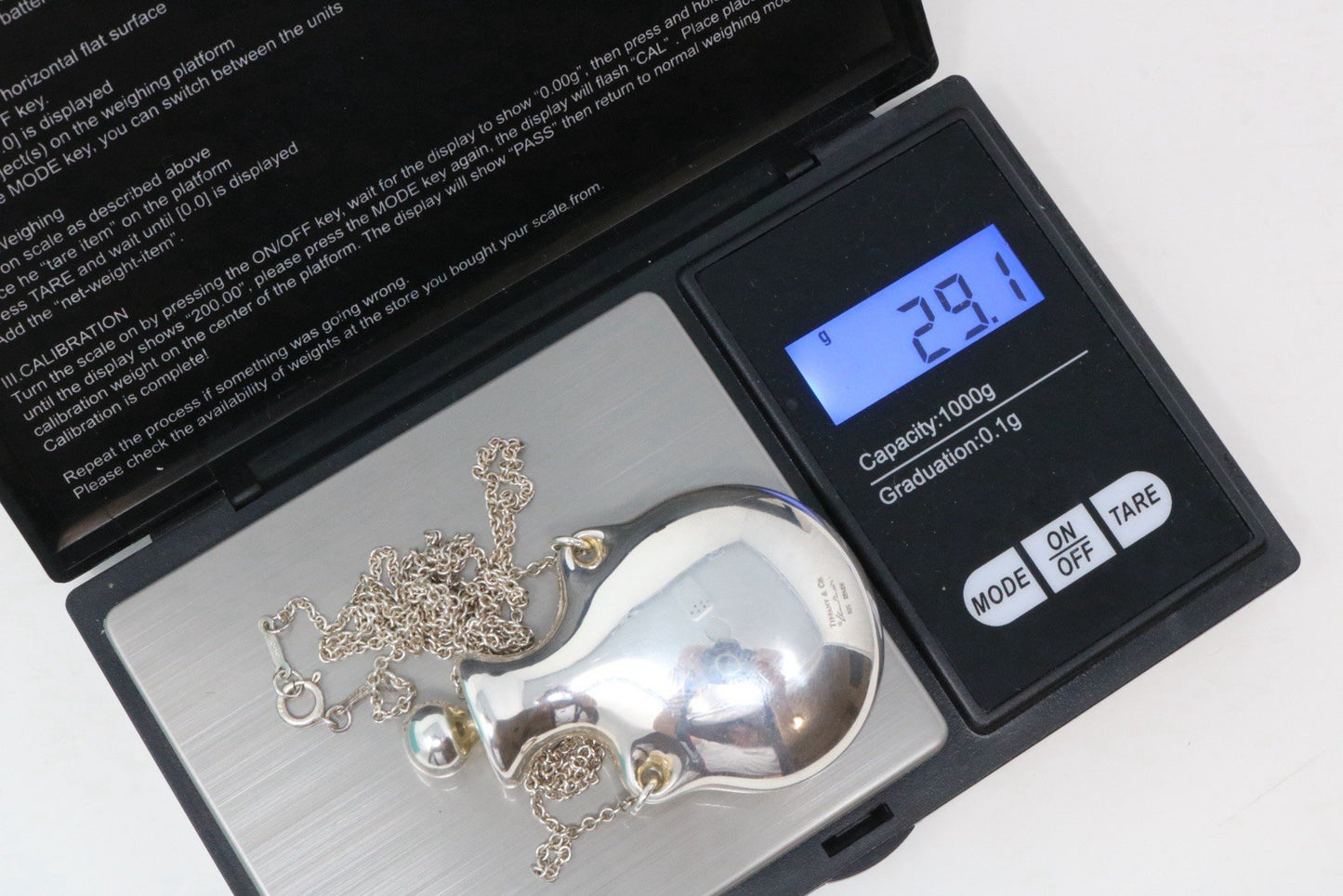 Tiffany & Co. Large Silver Perfume Bottle Long Pendant Necklace 925