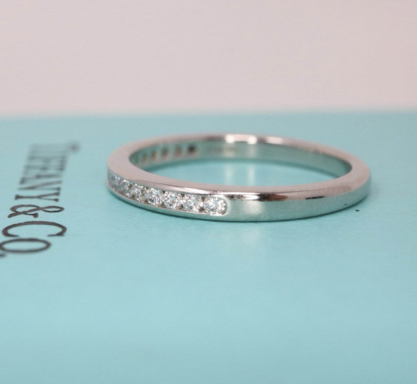 Tiffany & Co Platinum Diamond Channel Half Circle Wedding Band Ring