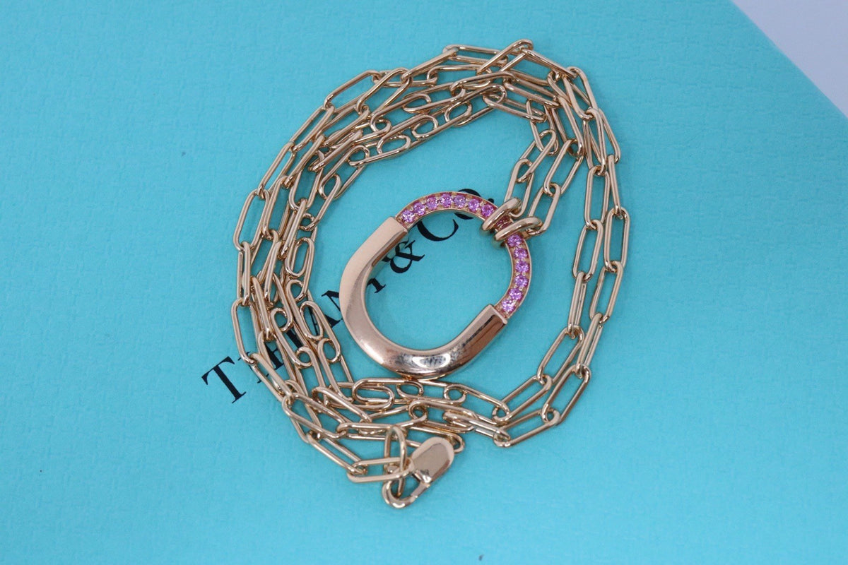 Tiffany & Co Lock Pendant Necklace 18K Rose Gold And Pink Sapphire $5200