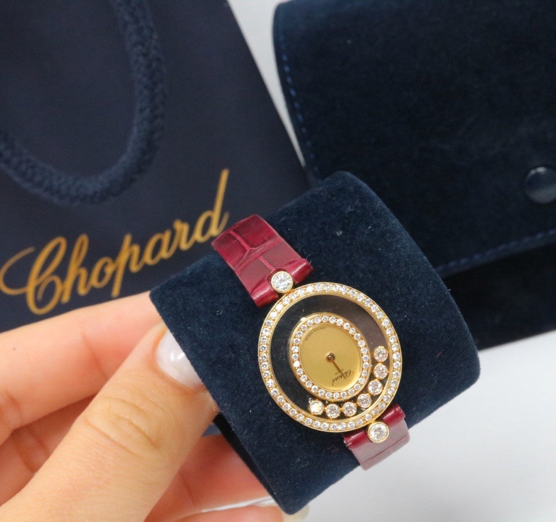 Chopard Happy Diamonds 24mm 18k Yellow Gold Ladies Oval Watch 20/4292
