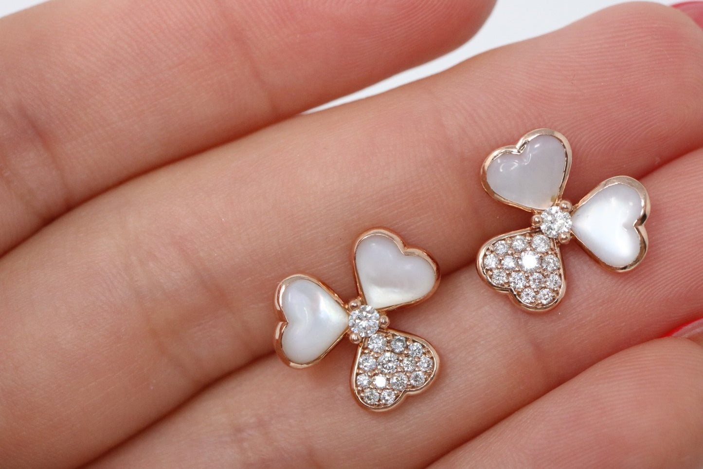 Flower Natural Diamond & Mother Of Pearl Earrings 14K Rose Gold Frivole Style