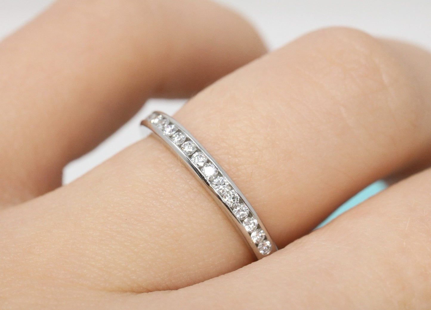 Tiffany & Co Platinum Diamond Channel Half Circle Wedding Band Ring
