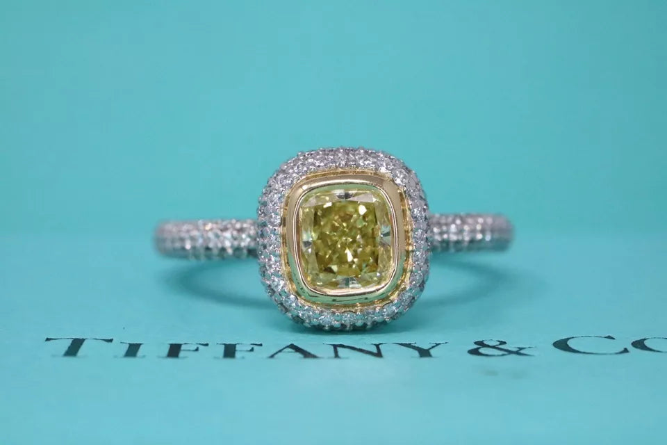 Tiffany & Co Plat Fancy Intense Yellow Diamond Engagement Ring 1.52ct IF